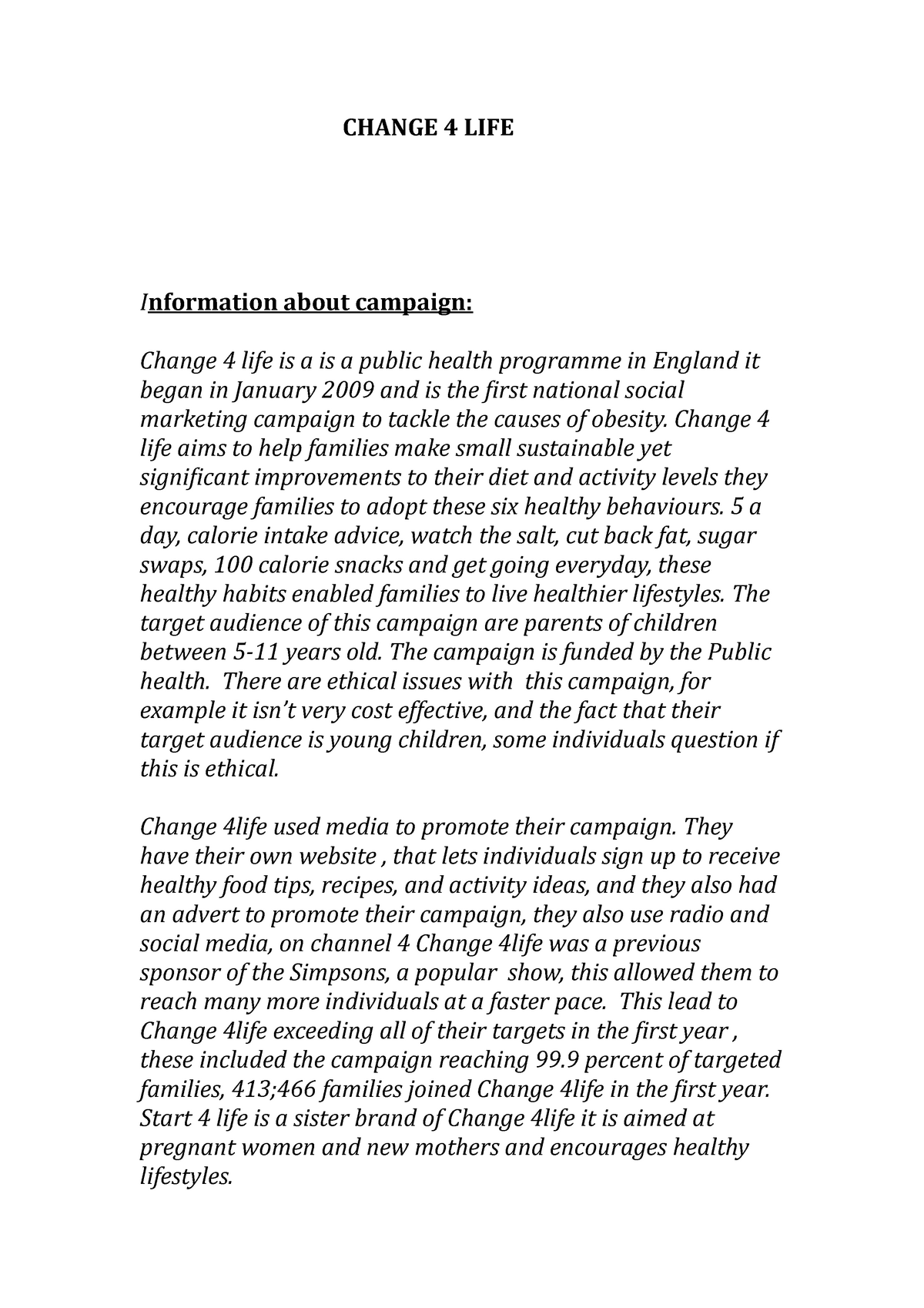 health campaign essay