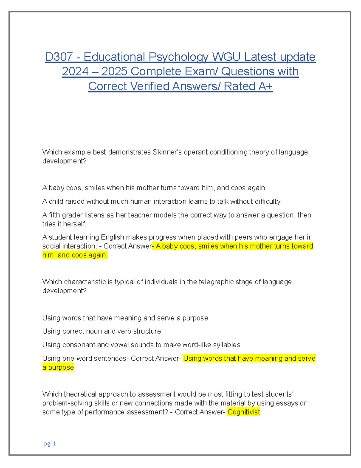 D307 - D307 - Educational Psychology WGU Latest update 2024 – 2025 ...