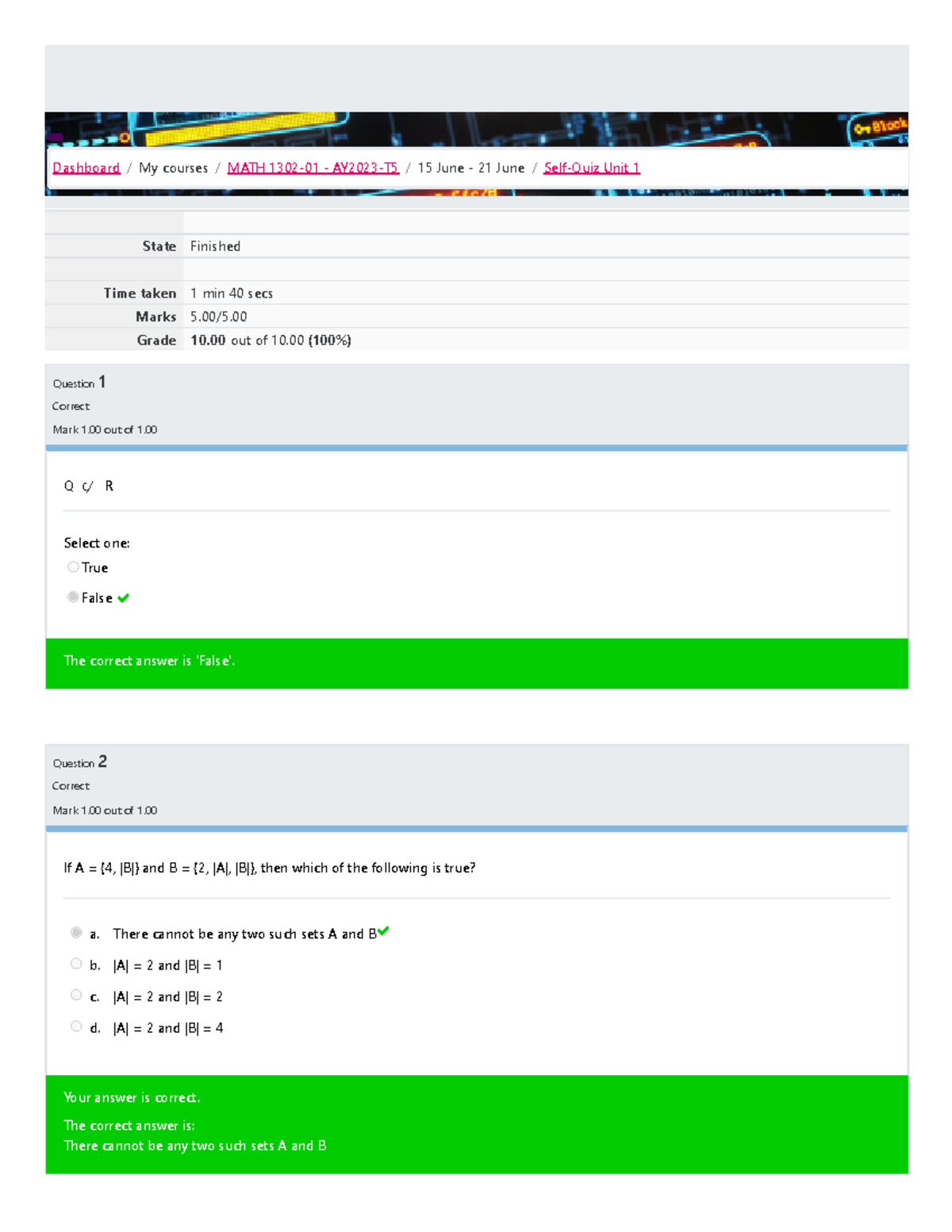 My Self-Quiz Unit 1 Attempt review 03 - State Finished Time taken 1 min ...