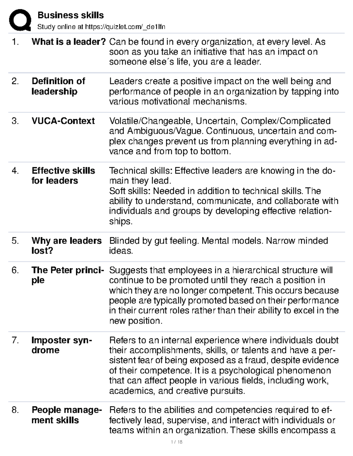 Business skills Study online at quizlet/_de1lfn What is a leader? Can