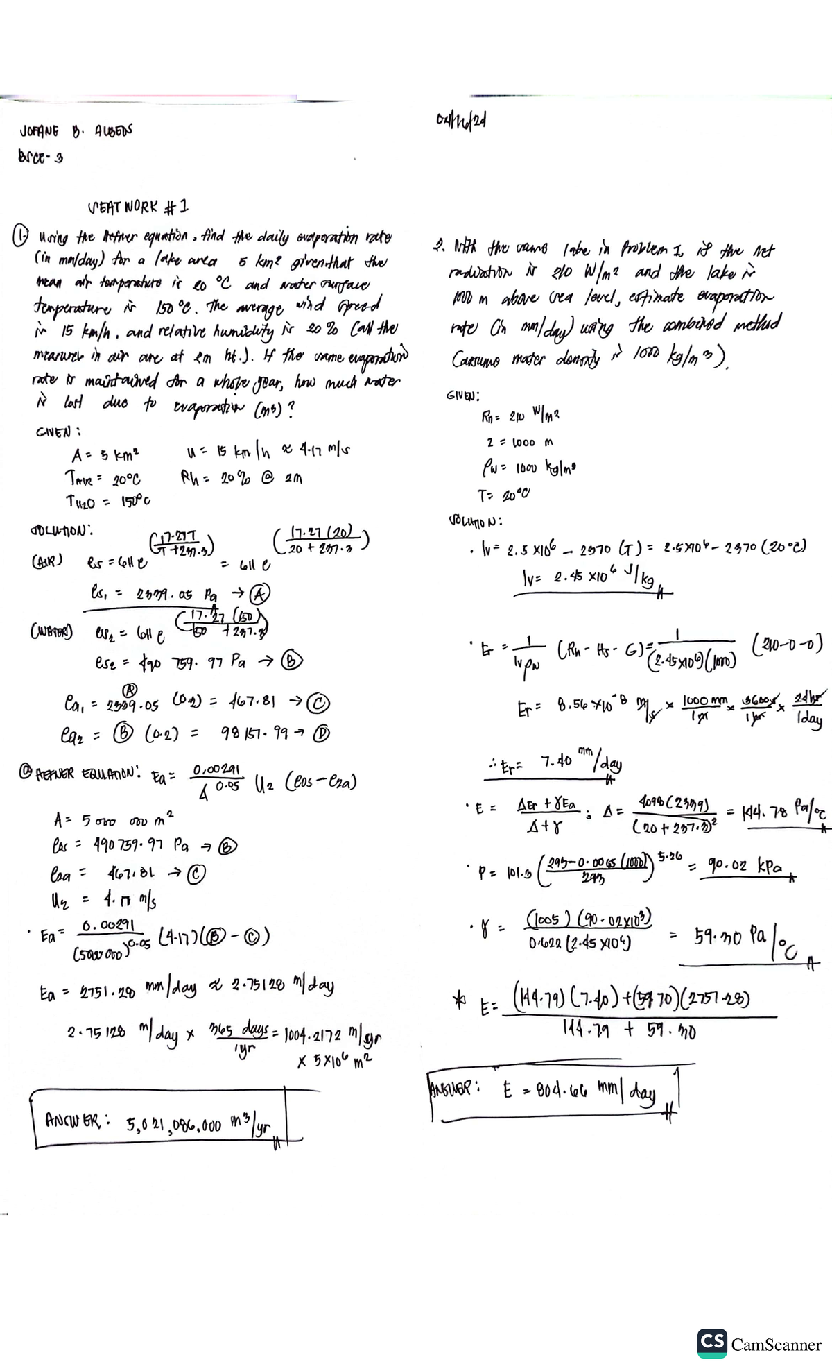 Seatwork 1 Albeos - Bachelor of science civil engineering - CamScanner ...