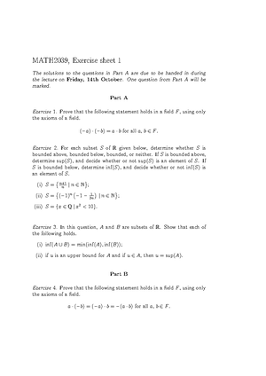 Ex4 - Analysis tutorial sheets - MATH2039, Exercise sheet 4 The ...