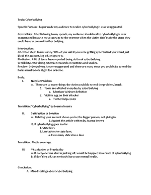 Mav Talk Outline - Public Speaking Fundamentals Name: Nafeesah Husain 