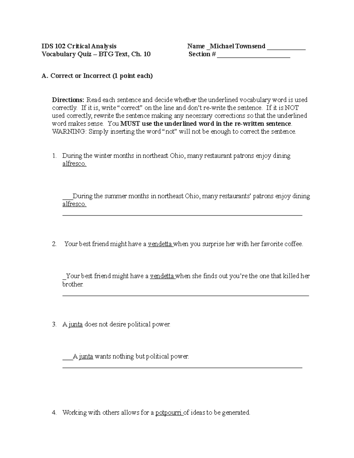 Cha 10 vocab quiz - this is the assigment - IDS 102 Critical Analysis ...