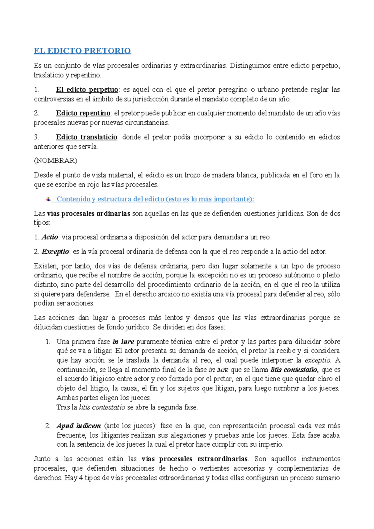 EL Edicto Pretorio - Apuntes 3 - EL EDICTO PRETORIO Es Un Conjunto De ...