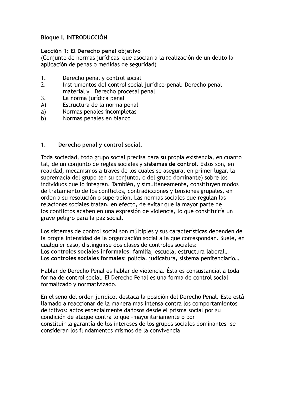 Lección 1. El Derecho Penal Objetivo - Bloque I. INTRODUCCIÓN Lección 1 ...