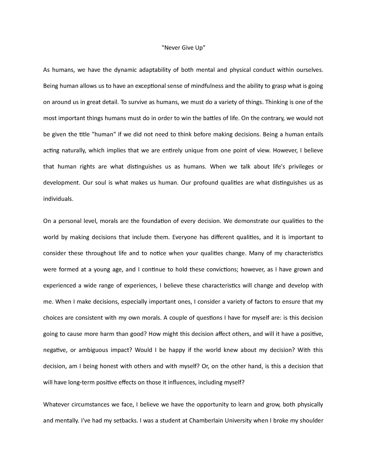 never give up essay in english