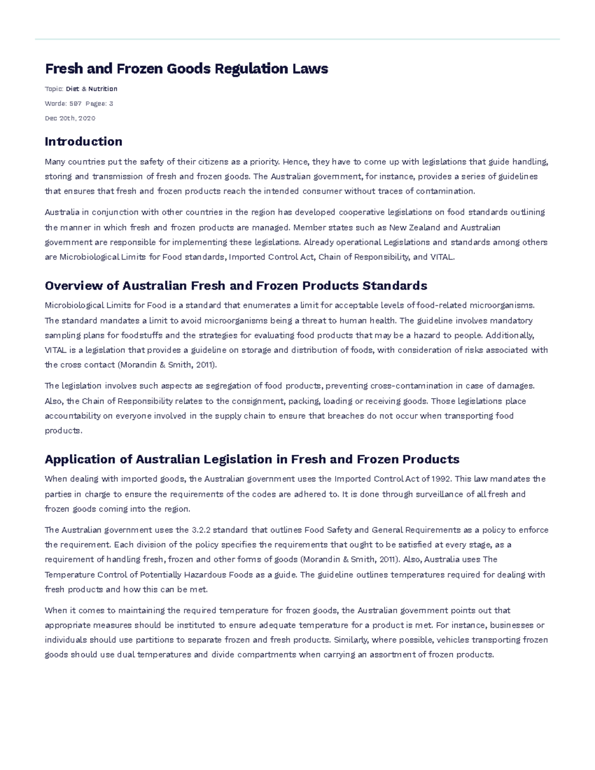 Fresh and Frozen Goods Regulation Laws Free Essay Example Fresh and
