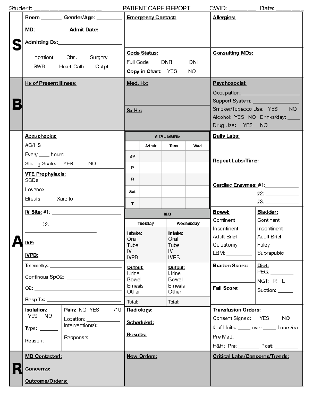 SBAR - SBAR sheet for clinical or practice use. - Student ...