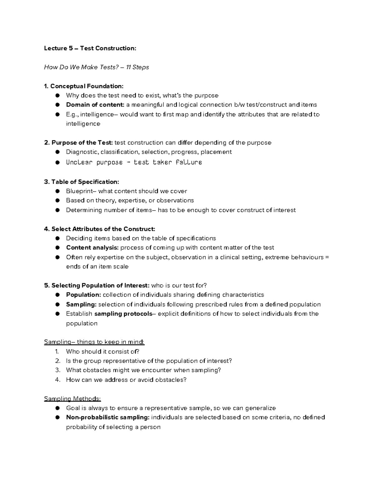 Lecture 5 Review - Summary notes for week 5 - Lecture 5 – Test ...