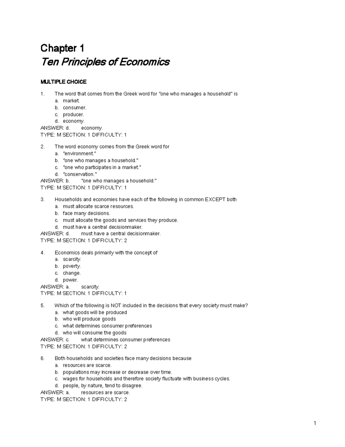 Chapter 01 - Text bank - 1 Chapter 1 Ten Principles of Economics ...