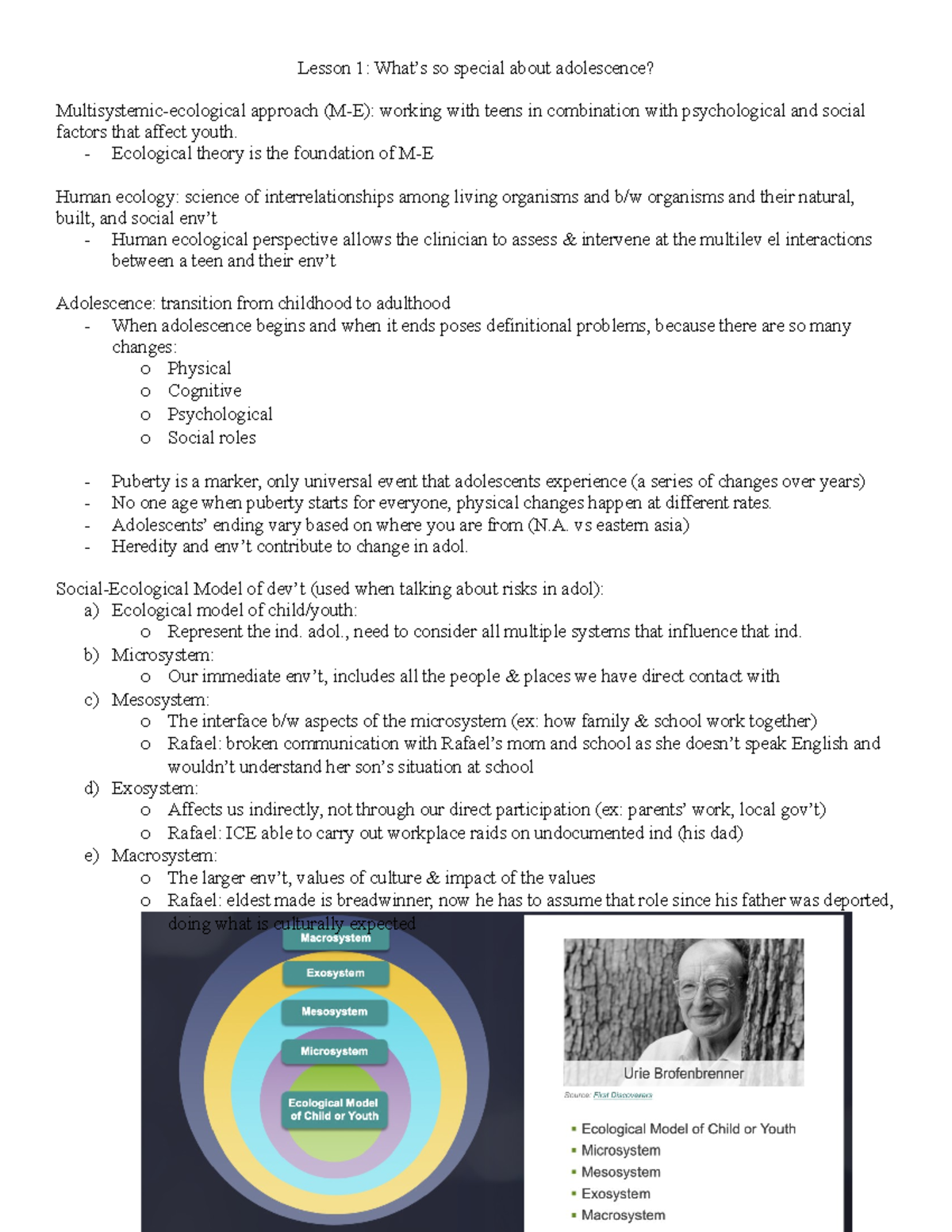 Lesson 1 notes - Lesson 1: What’s so special about adolescence ...
