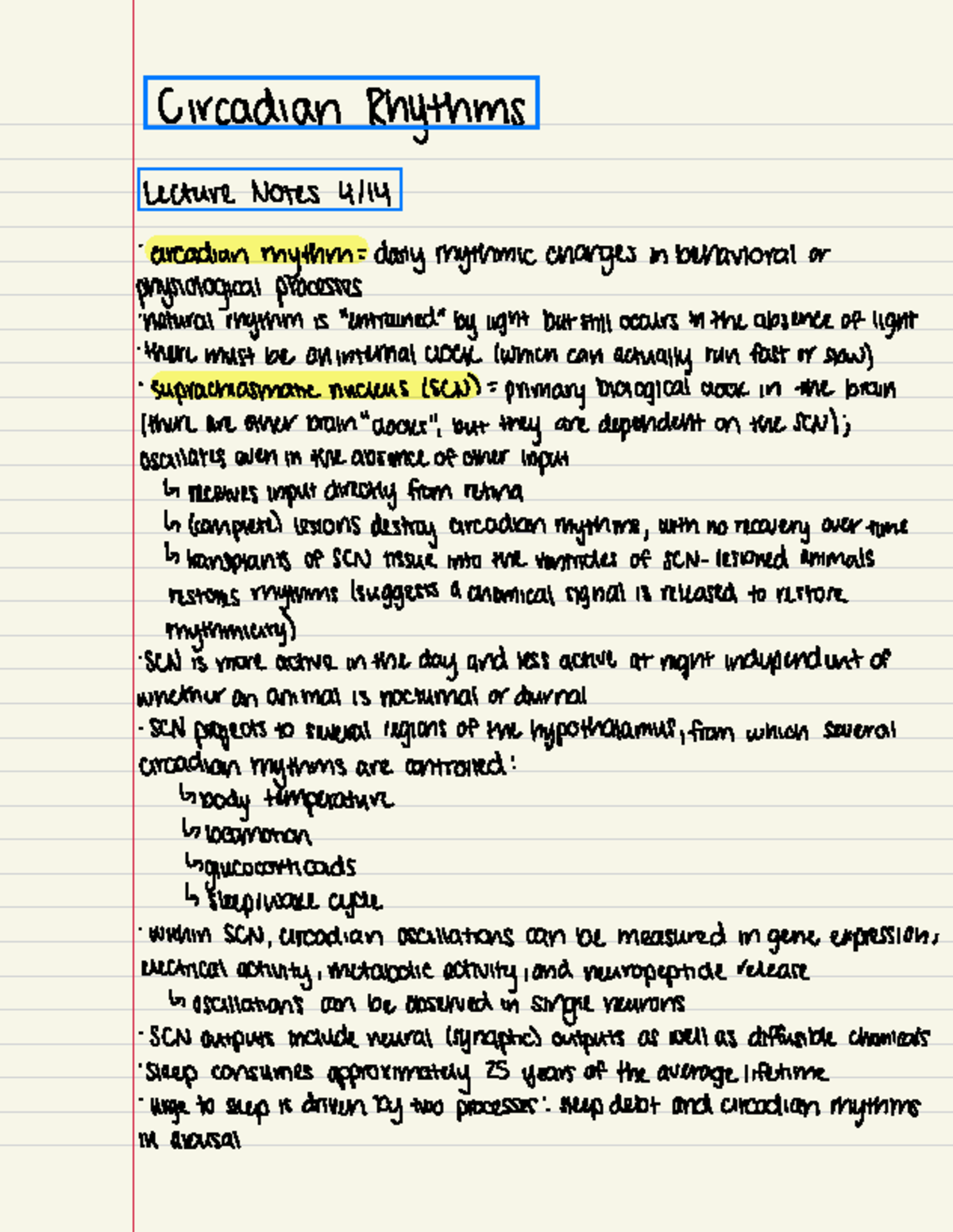 PSYS115 Circadian Rhythms - Circadian Rhythms Lecture Notes 4114 ...