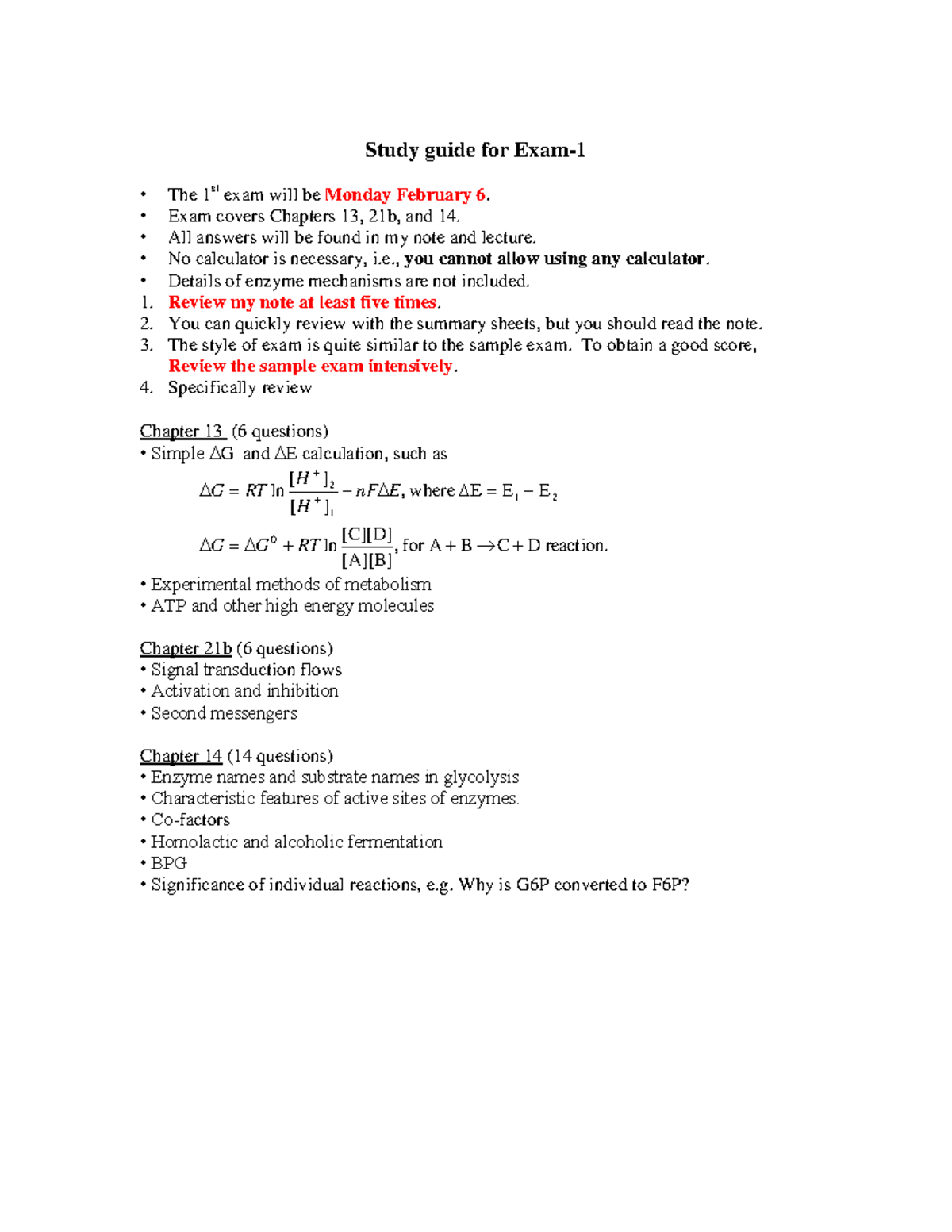Guide 1 - Study guide for Exam-1 The 1st exam will be Monday February 6 ...