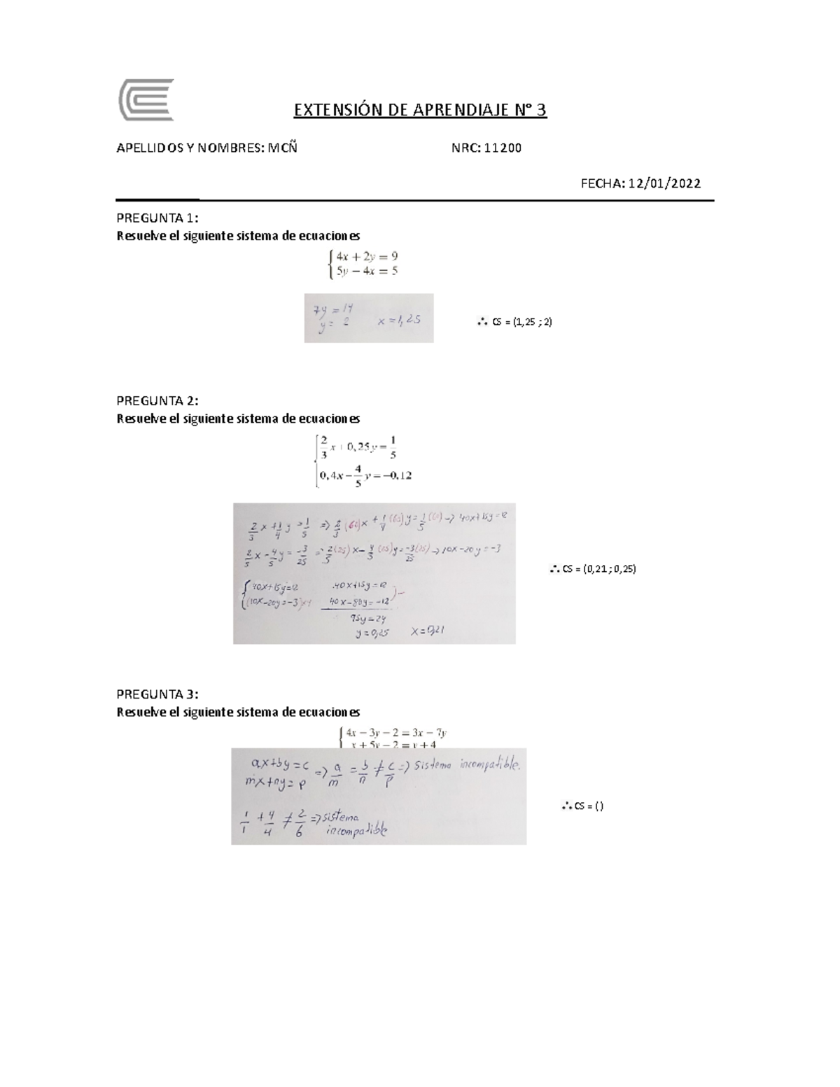 Extensión DE Aprendizaje 3 - EXTENSIÓN DE APRENDIAJE N° 3 APELLIDOS Y ...