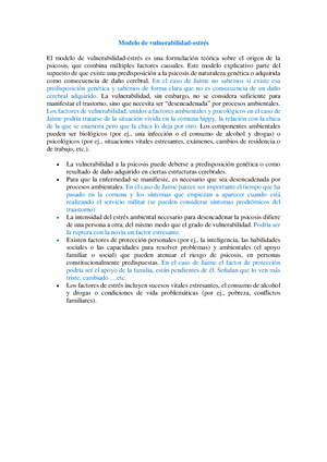 Modelo explicativo Caso Jaime 22-23 - Modelo de vulnerabilidad-estrés El  modelo de - Studocu