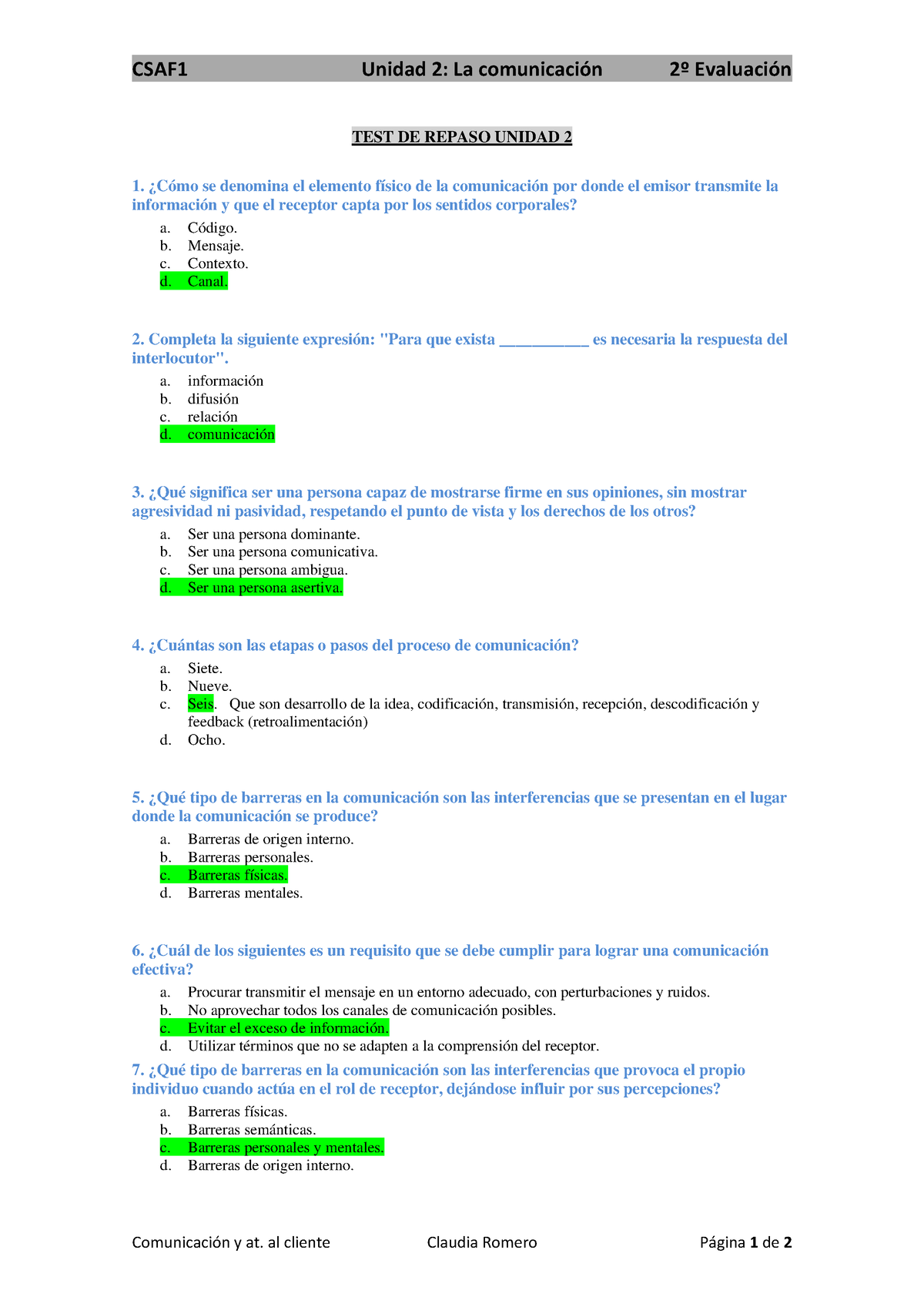 004. Test Repaso UD.2. La Comunicación - CSAF1 Unidad 2 : La ...