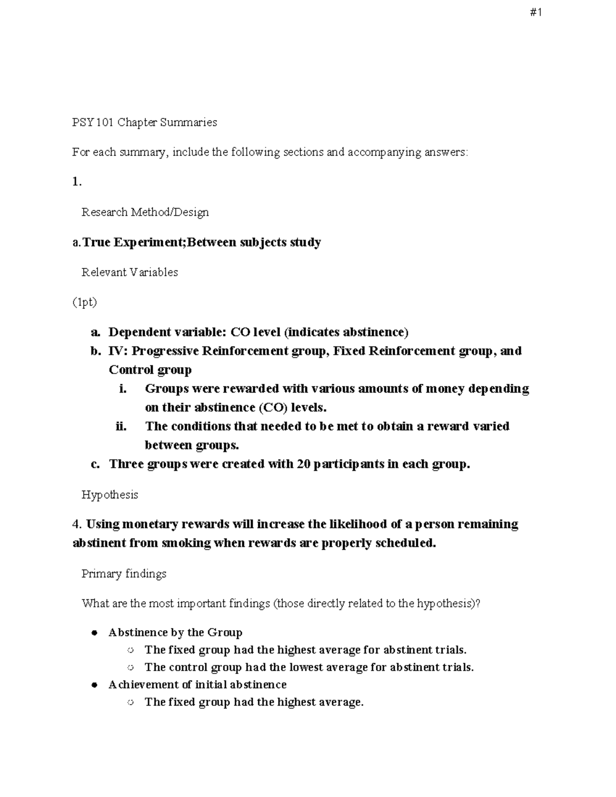 PSY101 three chapter summary - Introduction to Psychology - PSY101 ...