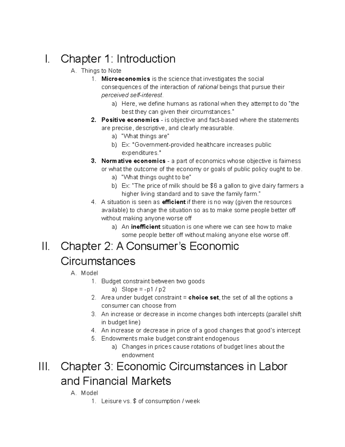 Econ201 Midterm 1 Condensed Review - I. Chapter 1: Introduction A ...