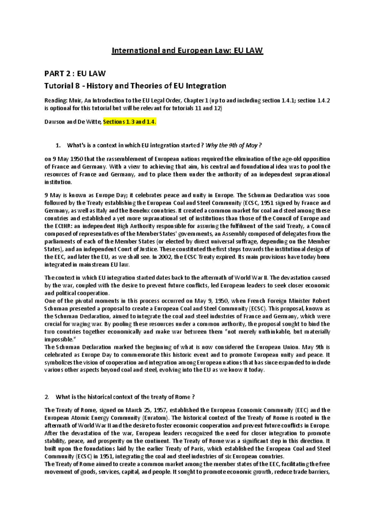 IER Synthèse - European Law PDF - International and European Law: EU ...