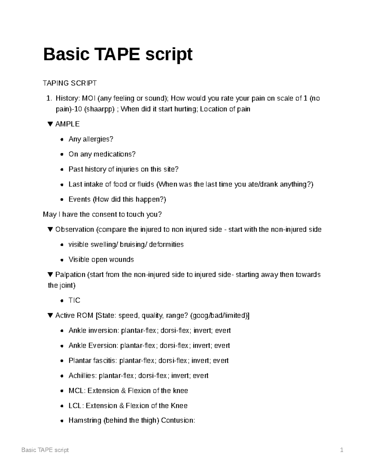 Basic Taping Script for Finals Basic TAPE script 1 Basic TAPE script