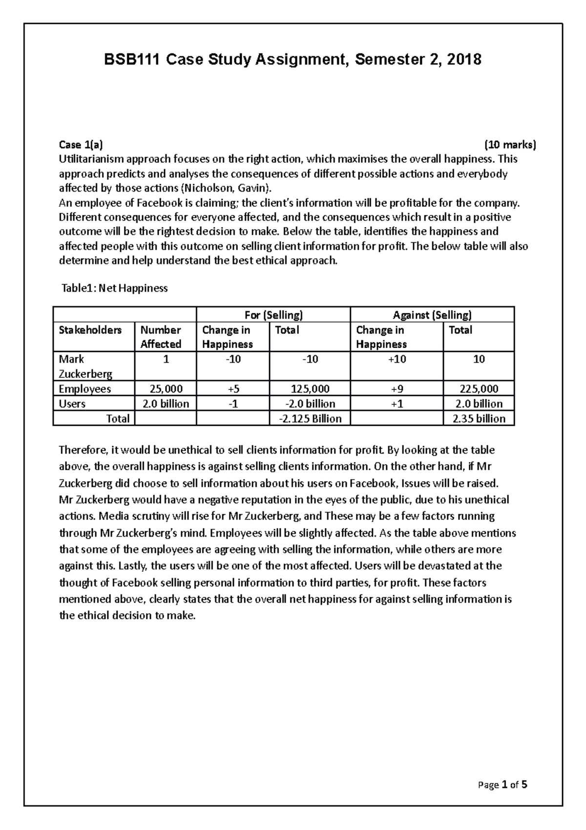 A1: Case Study_ - BSB111 Case Study Assignment, Semester 2, 2018 Case 1 ...