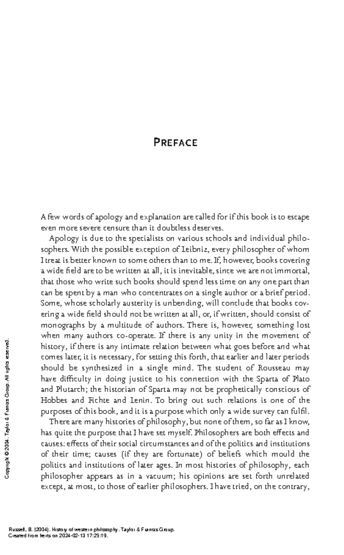 History of Western Philosophy - ( Preface) - P REFACE A few words of ...