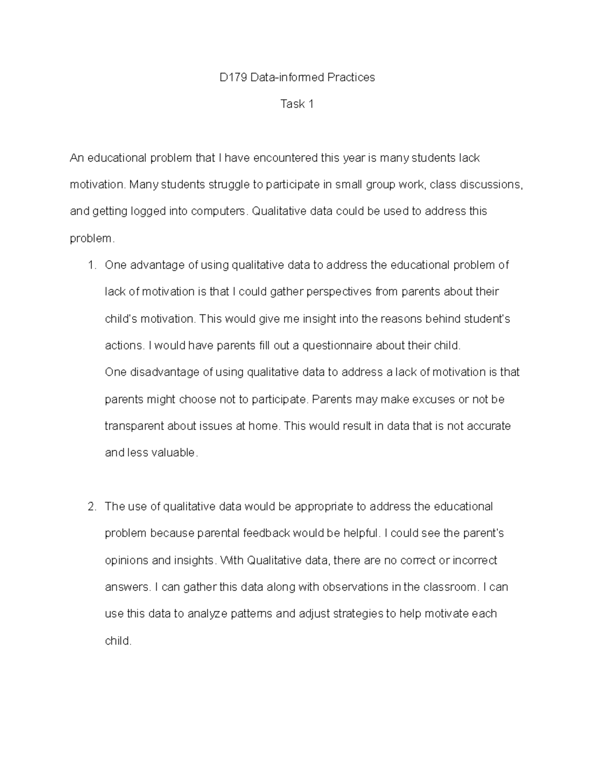 D179 Data Informed Practices Task 1 - D179 Data-informed Practices Task ...