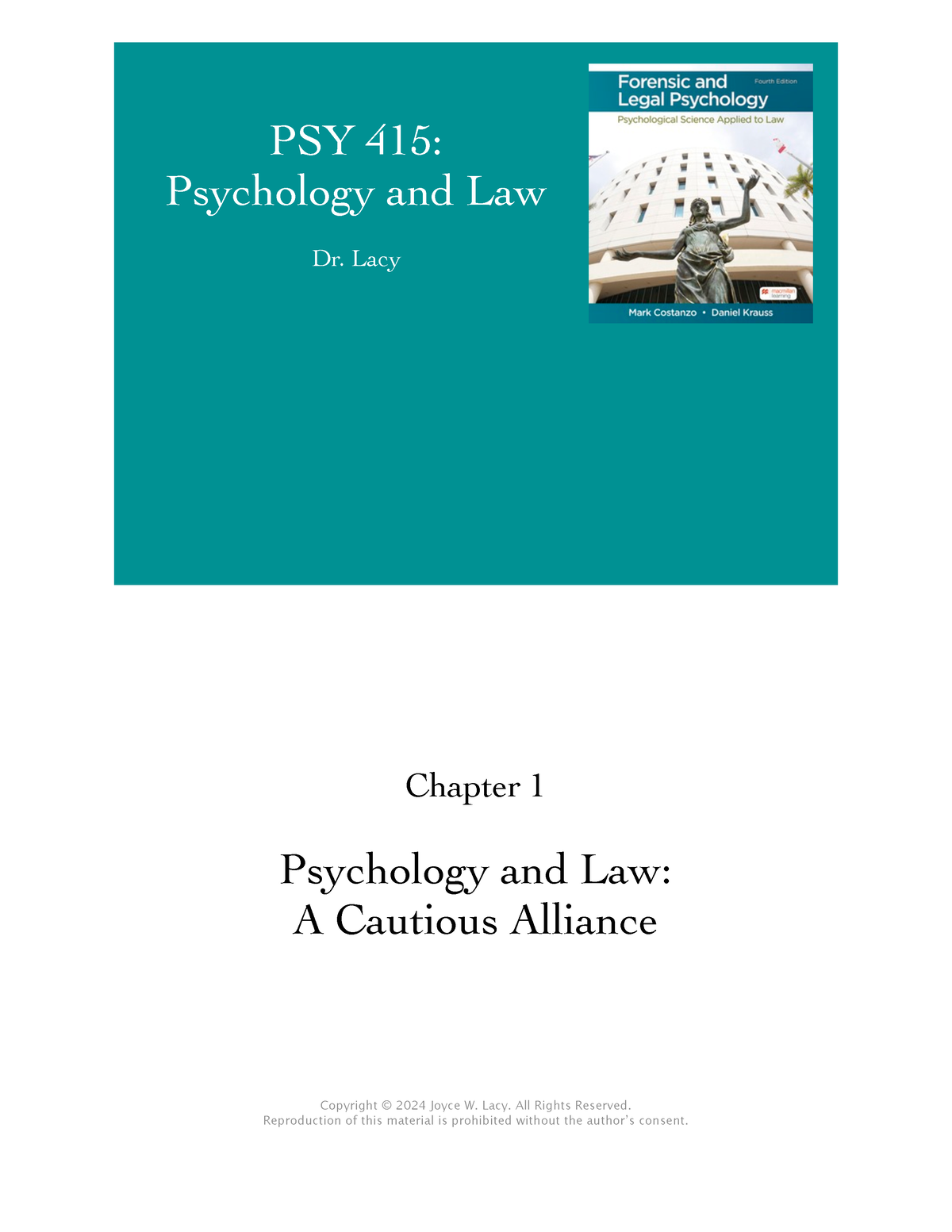 PSY 415 Ch1 Intro - Psychology And Law UB Lecture/Chapter 1 Class Notes ...