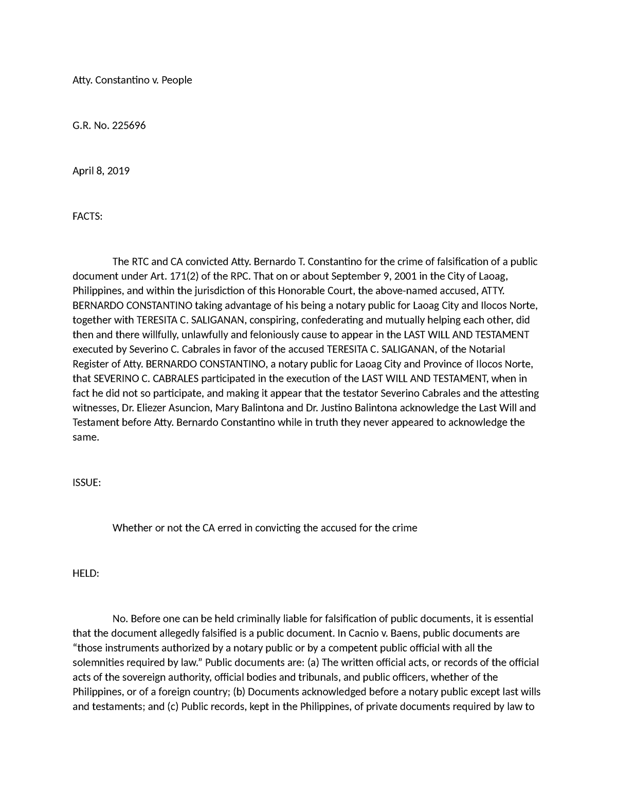 Constantino v People-digest - Atty. Constantino v. People G. No. 225696 ...