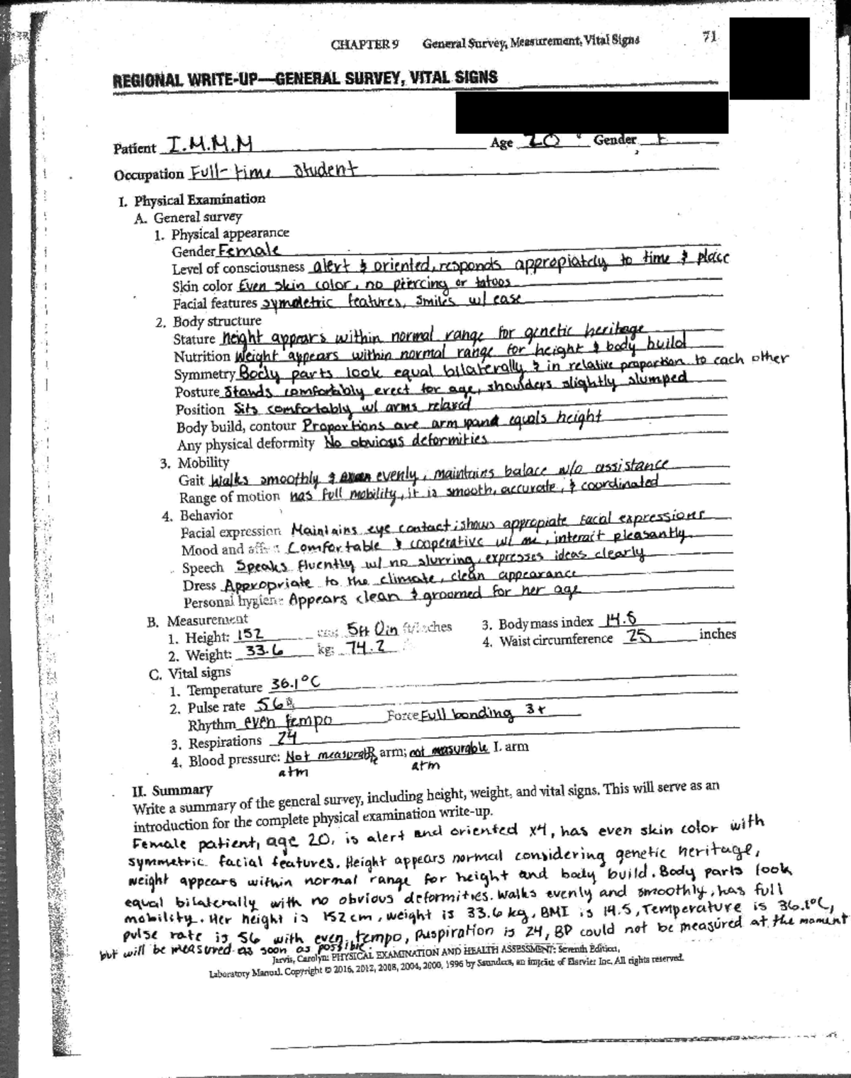 H Lab pt1 Lab work on the total health assessment NRSG305 Studocu