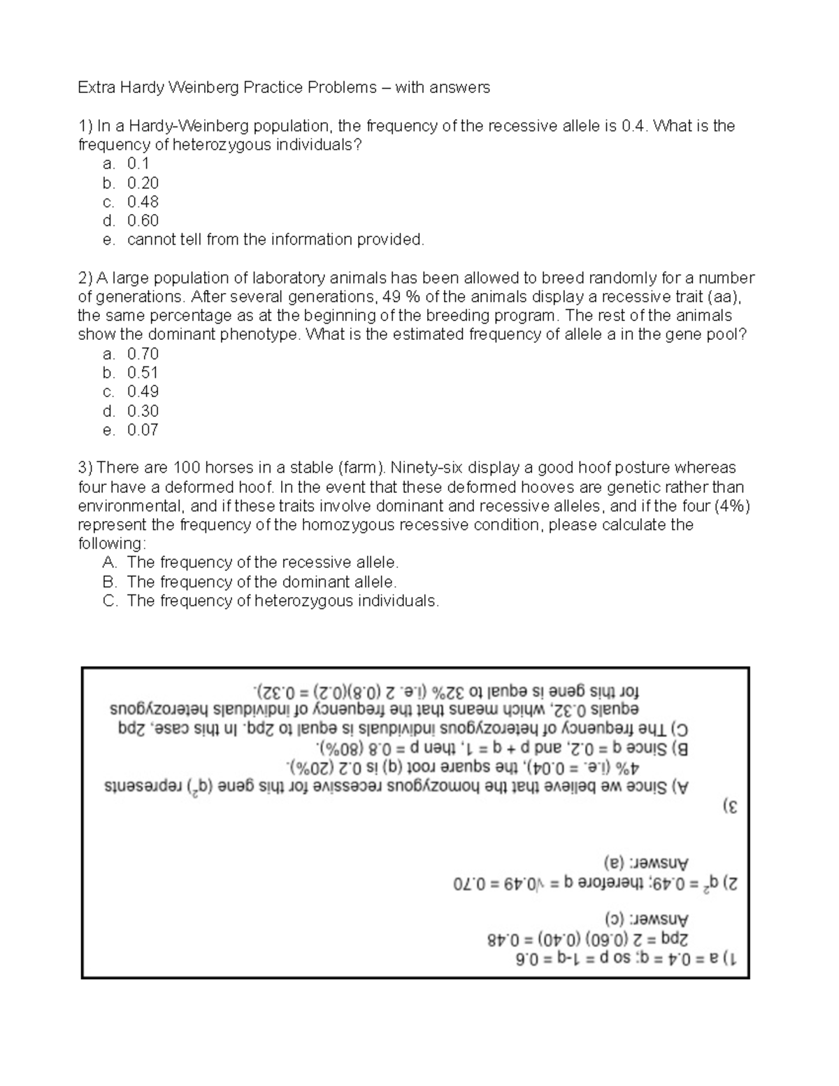 Hardy Weinberg Problems With S Extra Hardy Weinberg Practice Problems