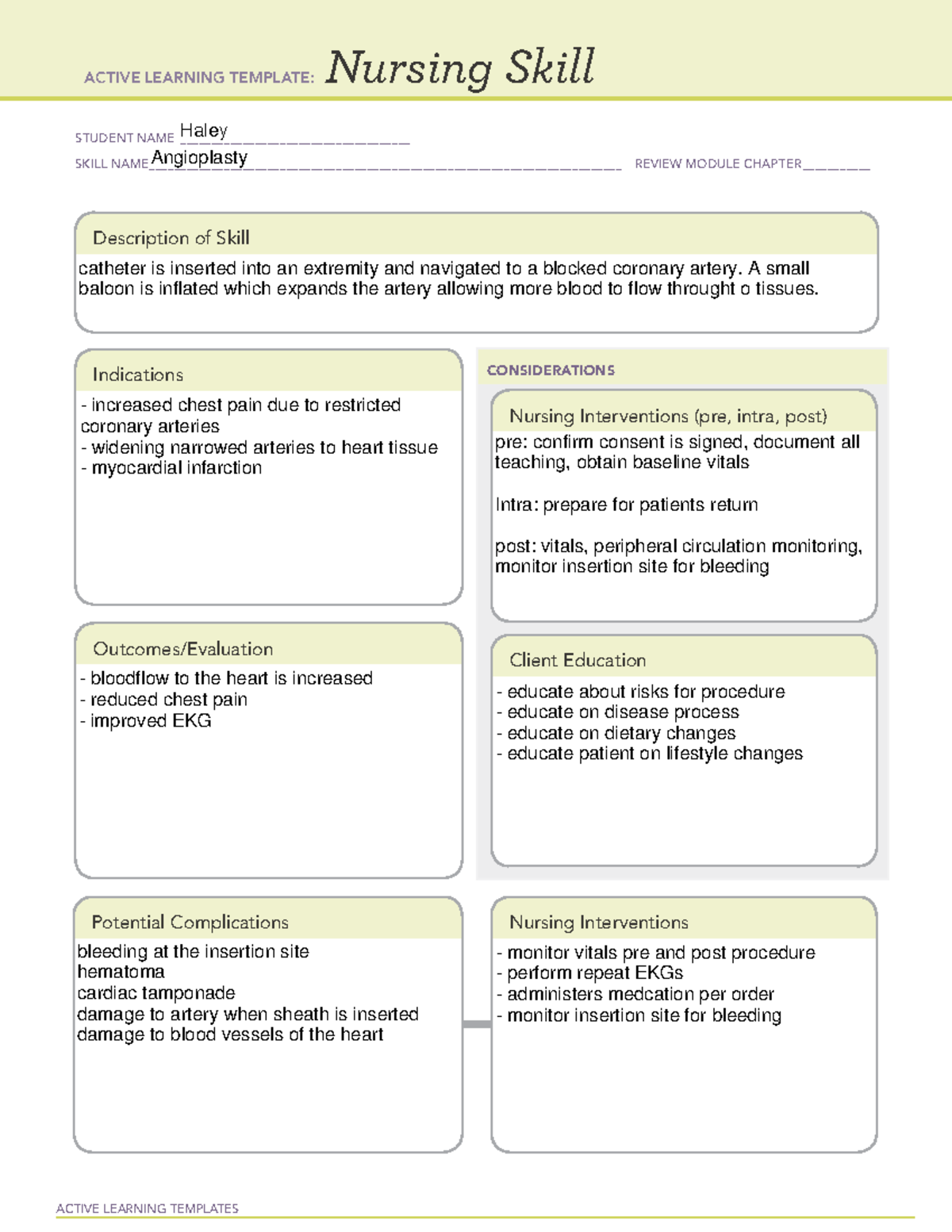 Angioplasty medication template - ACTIVE LEARNING TEMPLATES Nursing ...