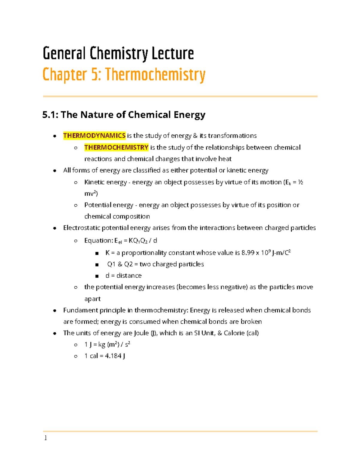 General Chemistry Chapter 5 Notes - General Chemistry Lecture Chapter 5 ...