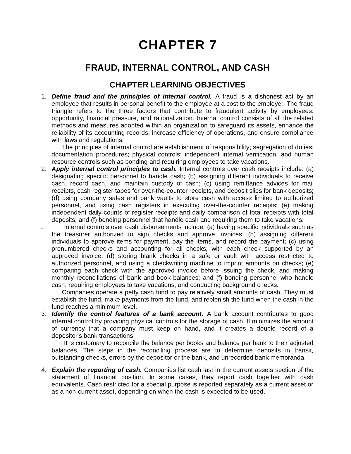 Ch07 - Test Bank - CHAPTER 7 FRAUD, INTERNAL CONTROL, AND CASH CHAPTER ...