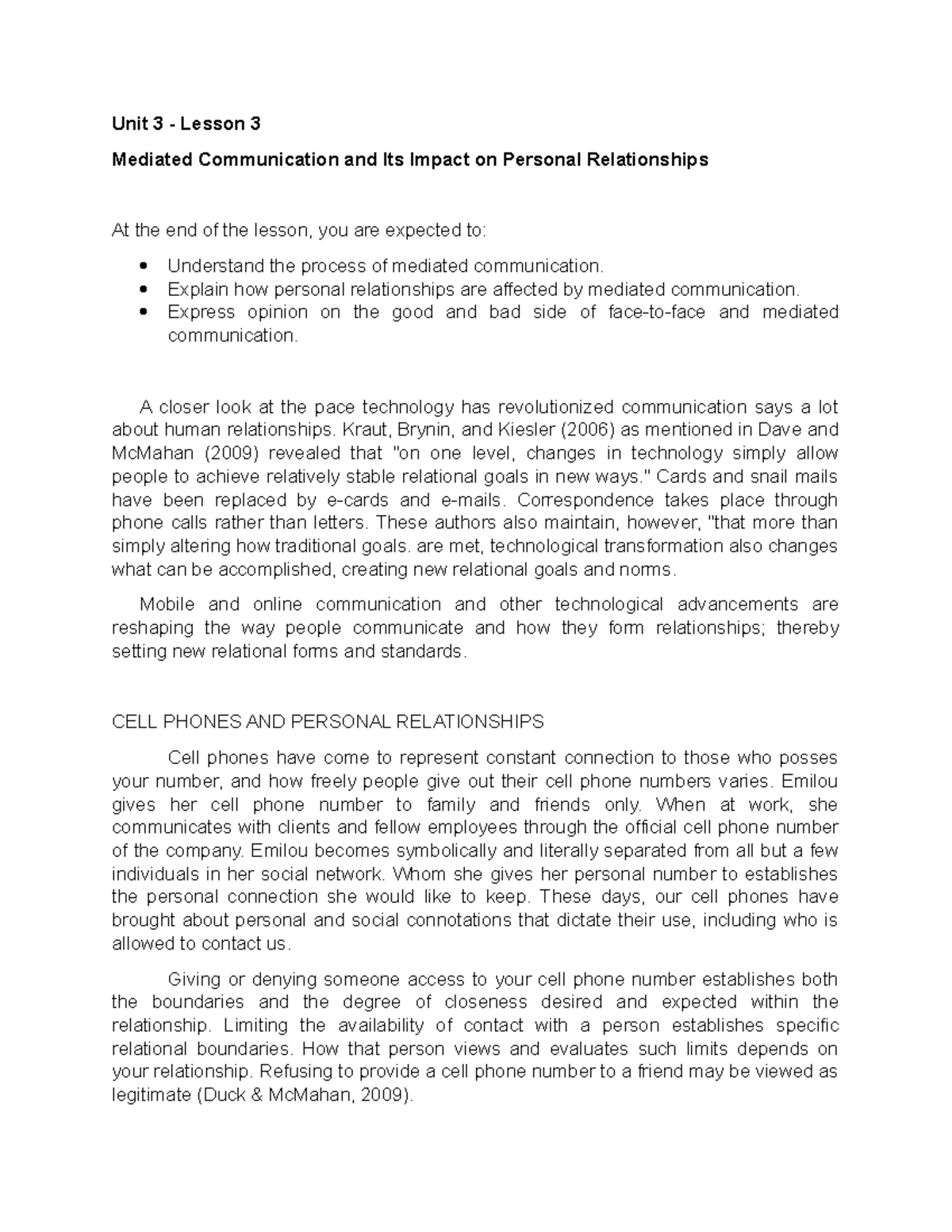 Mediated Communication and Its Impact on Personal Relationships and ...