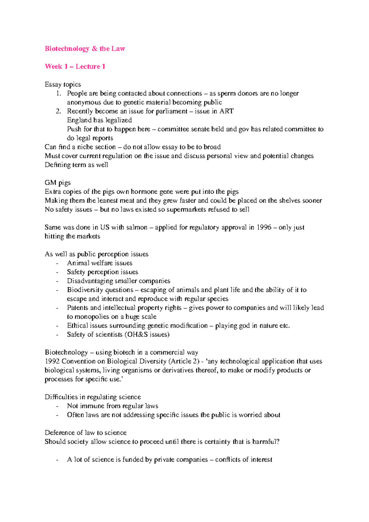 essay topics about biotechnology