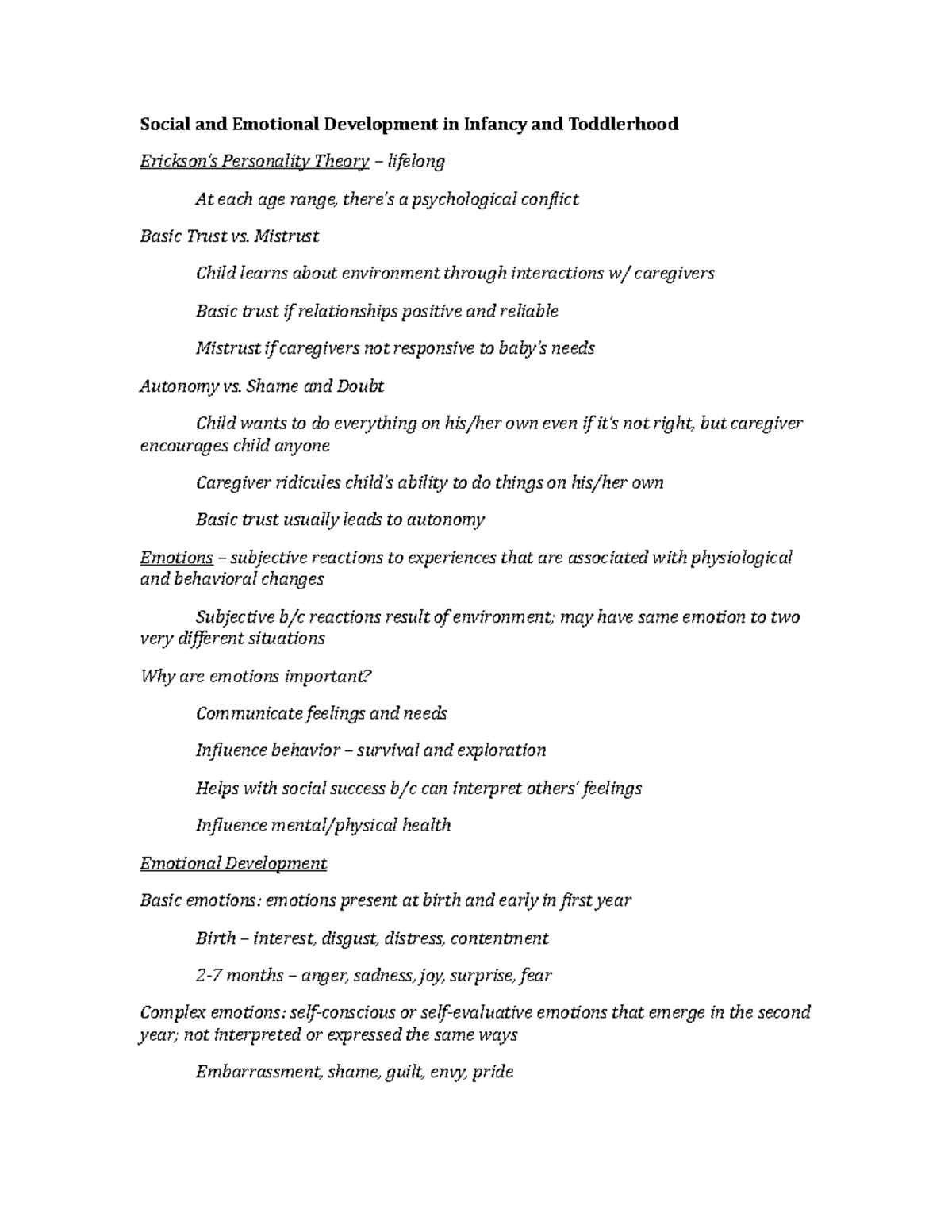 Ch 6 - Lecture 6 Notes - Social And Emotional Development In Infancy ...