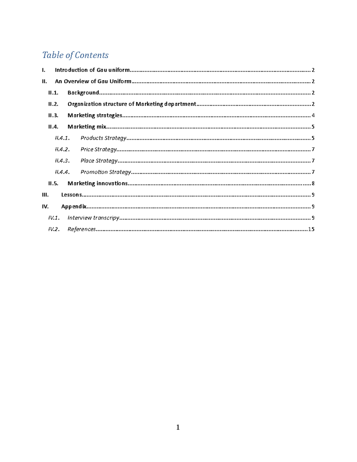 [TCTT 58C] group 13 marketing asignment - Table of Contents I ...