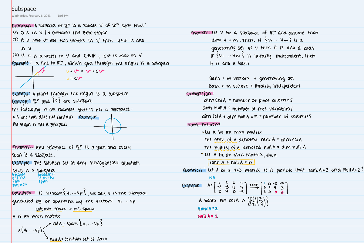 Subspace - MATH 1553 - Georgia Tech - Studocu