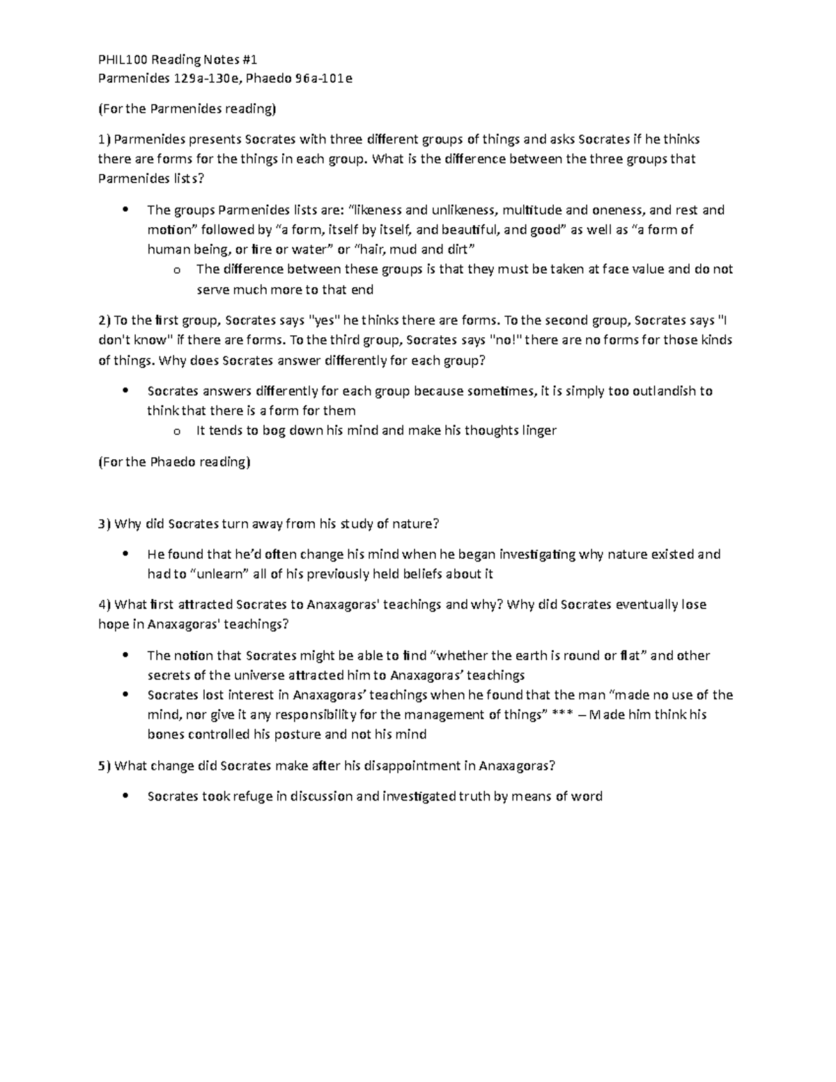 Week 1 Notes and Coursework for PHIL 100 - PHIL100 Reading Notes ...