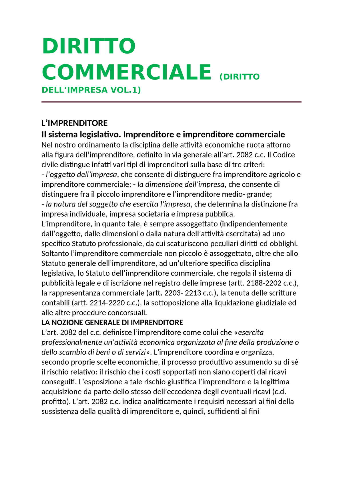 Diritto Commerciale - Riassunto Del Libro Campobasso - DIRITTO ...