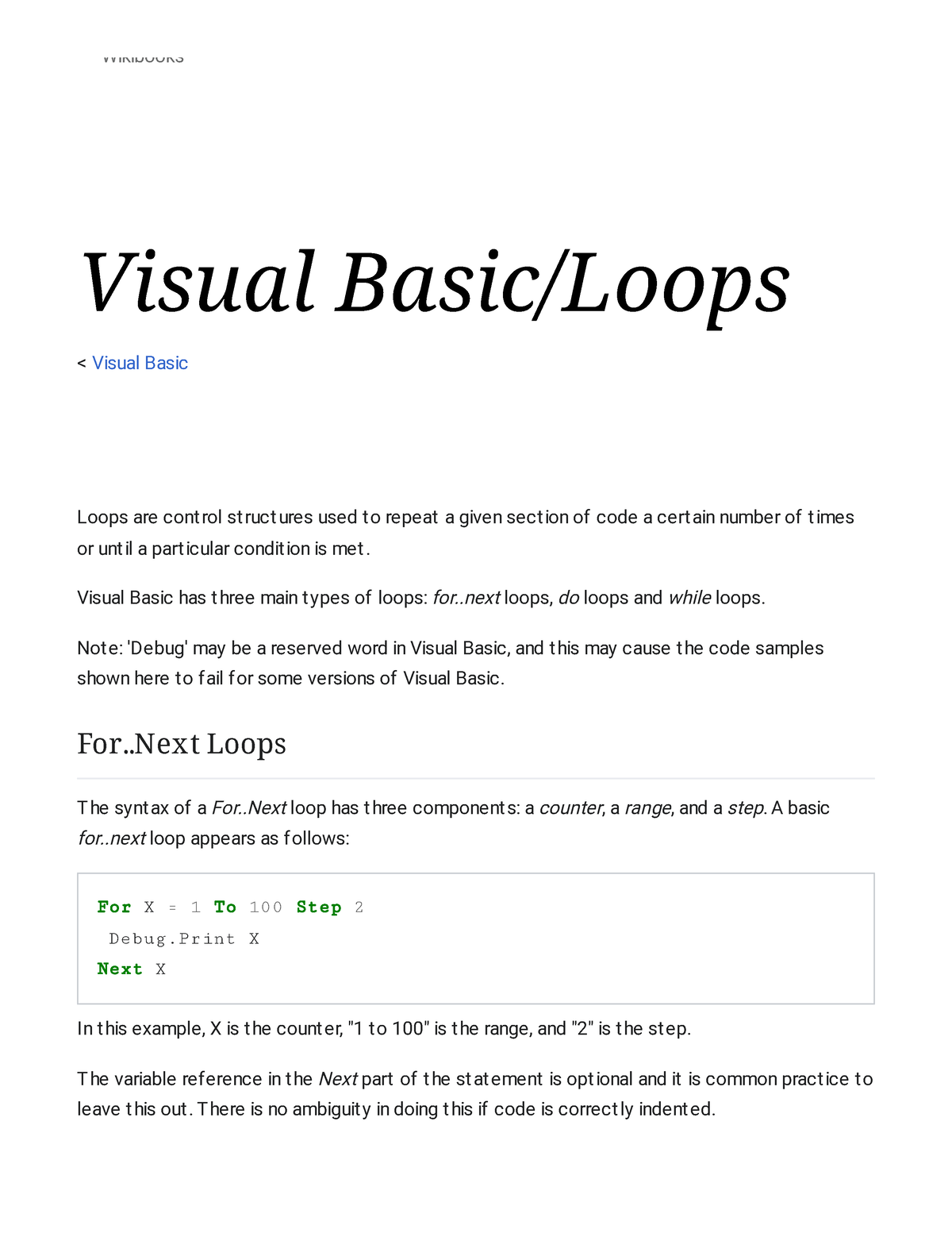 Visual Basic Loops - Wikibooks, Open Books For An Open World ...