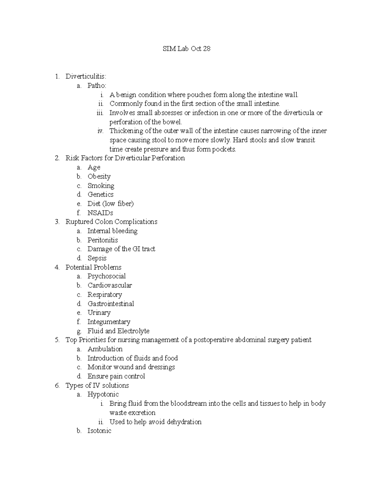 SIM Lab Oct 28 Lab Template for SIM SIM Lab Oct 28 Diverticulitis