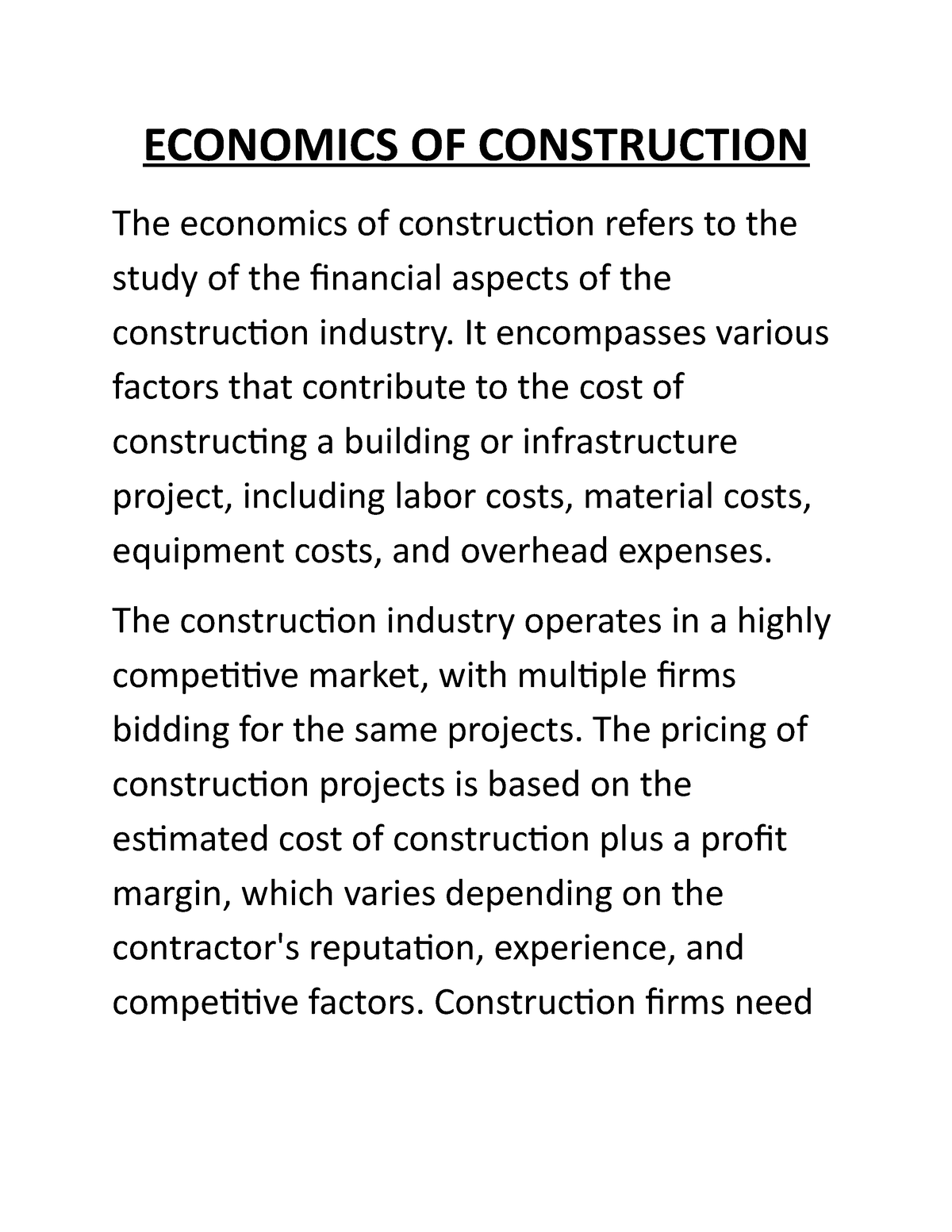 construction economics dissertation topics