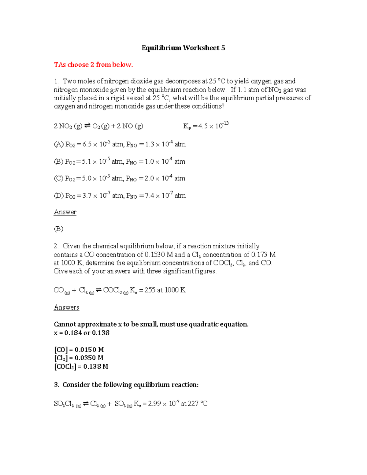 Equilibrium+Worksheet 5 - CHEM 008 - StuDocu