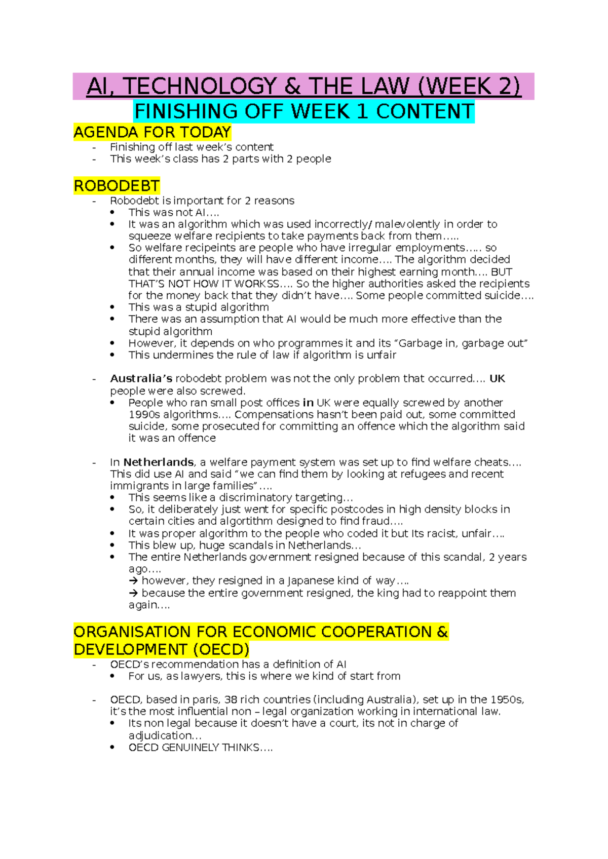 Week 2 seminar notes - this is a summary of the lecture for that ...