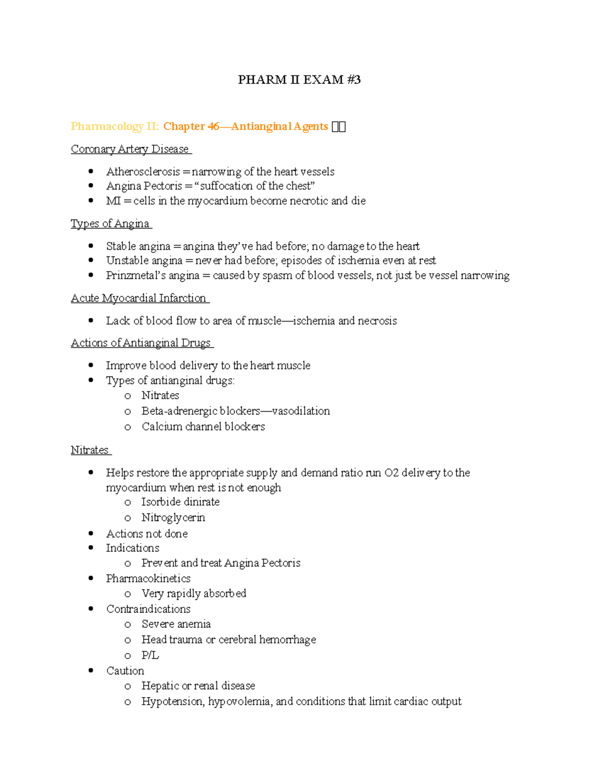 Pharm II Exam 3 Notes - PHARM II EXAM Pharmacology II: Chapter 46 ...