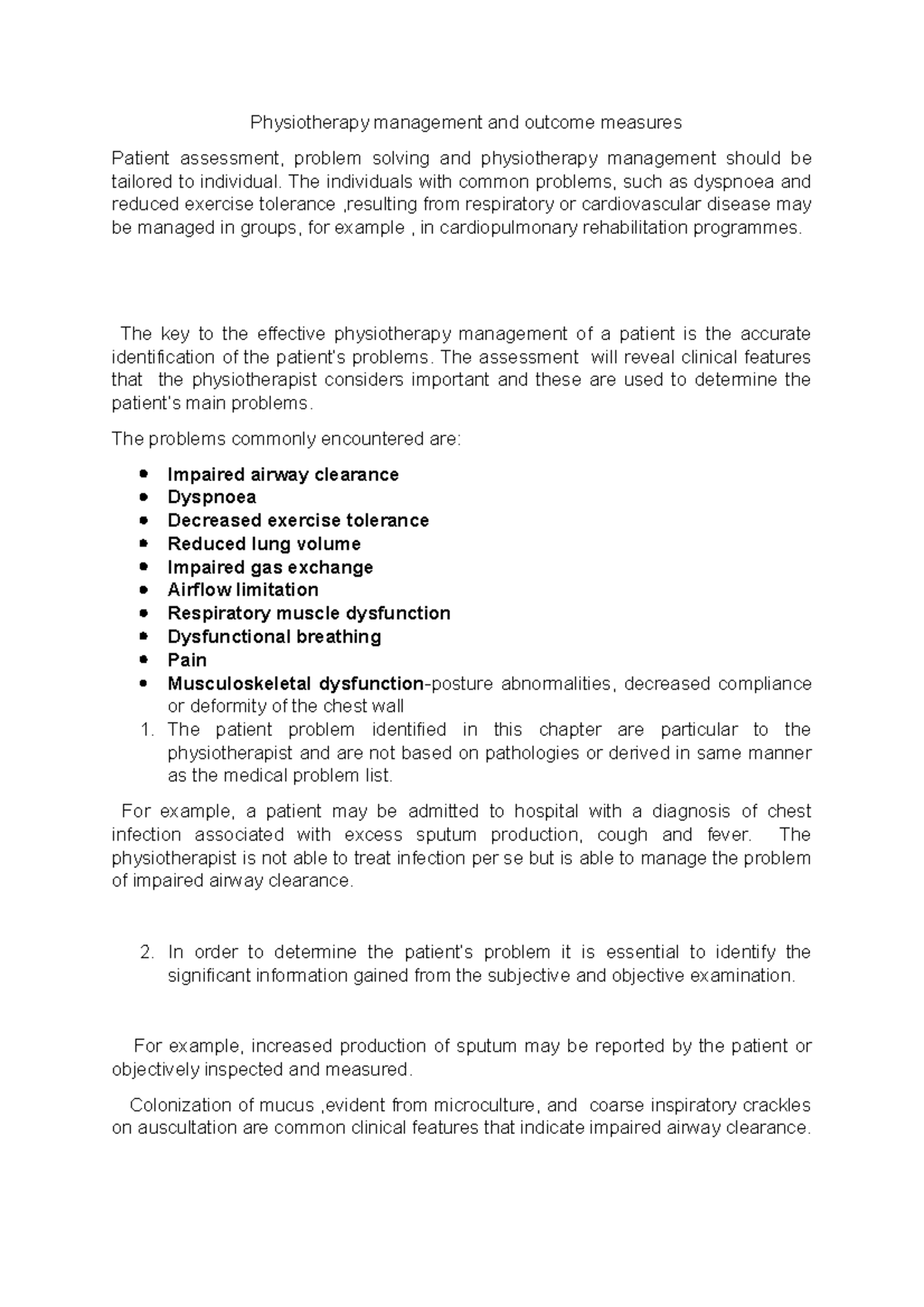 Physiotherapy management 1 - The individuals with common problems, such ...