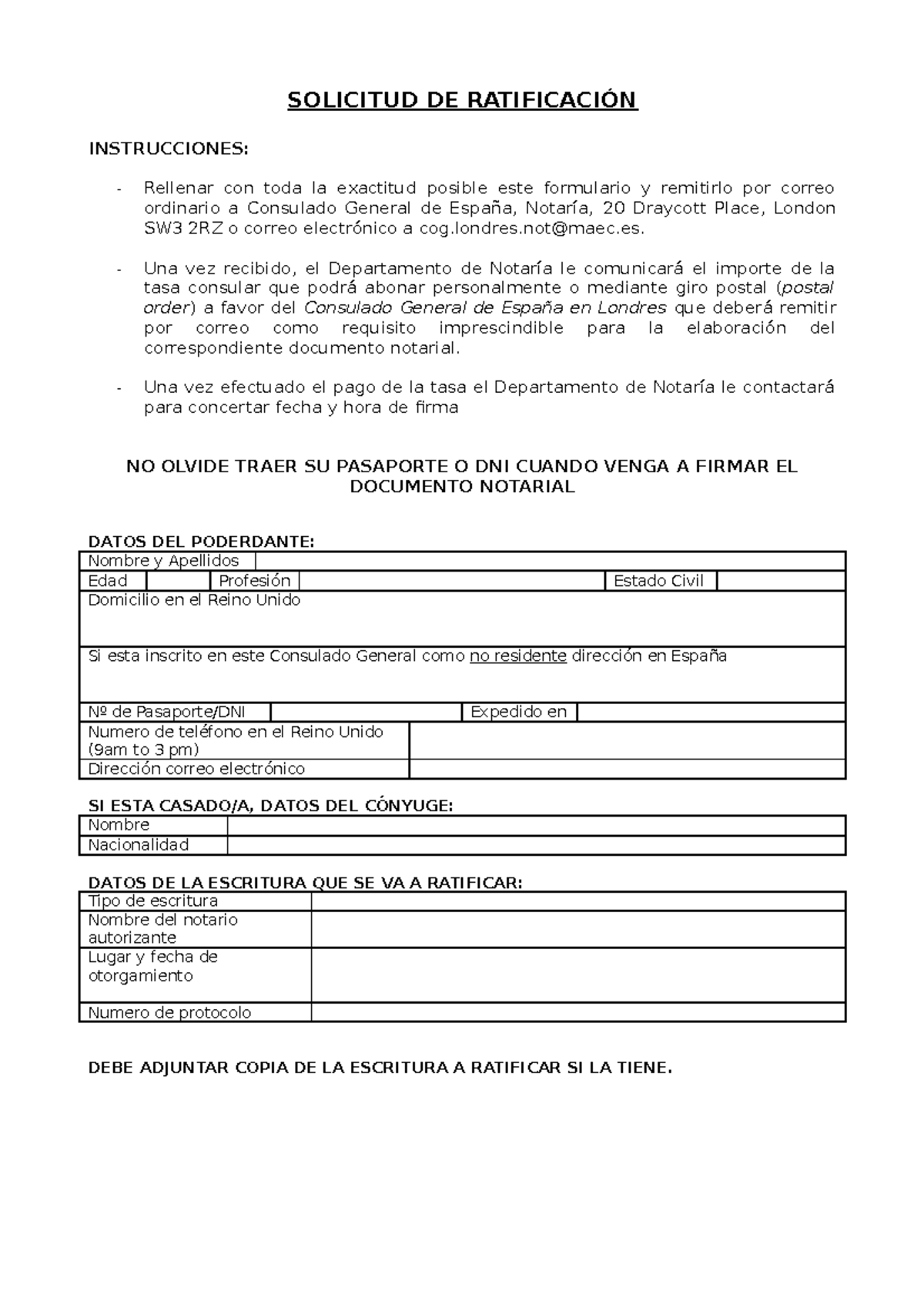 Ratificacion - Derecho - SOLICITUD DE RATIFICACIÓN INSTRUCCIONES ...
